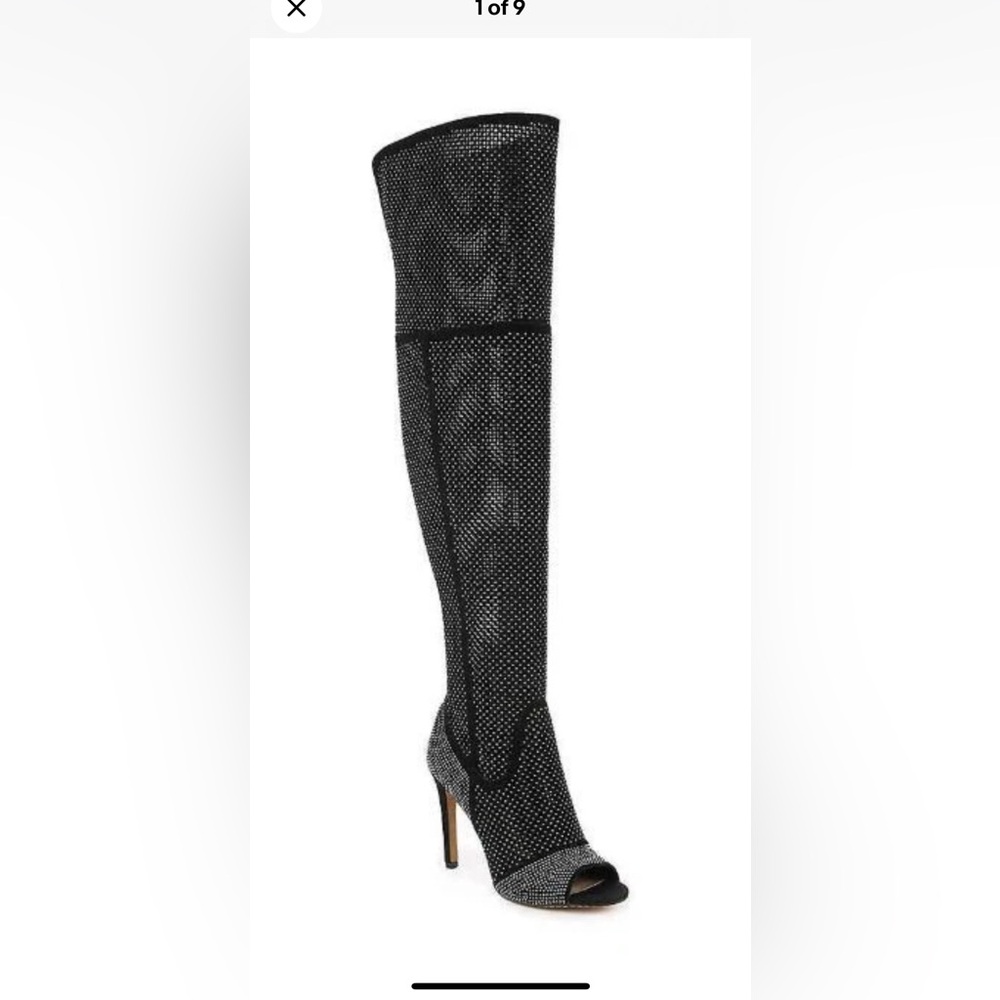 Vince Camuto Black Rhinestone Kamorina Over-the-Knee Peep-Toe Boots